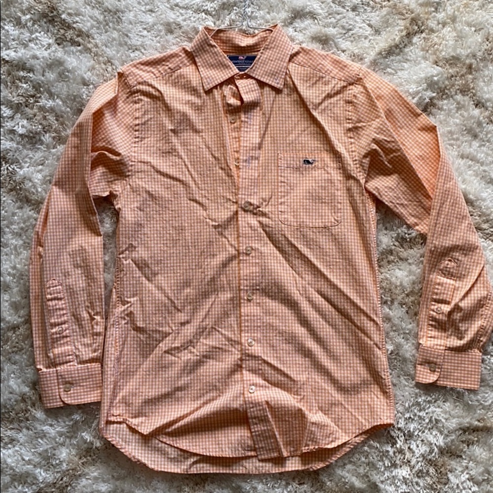 Orange/White Plaid Button Up
